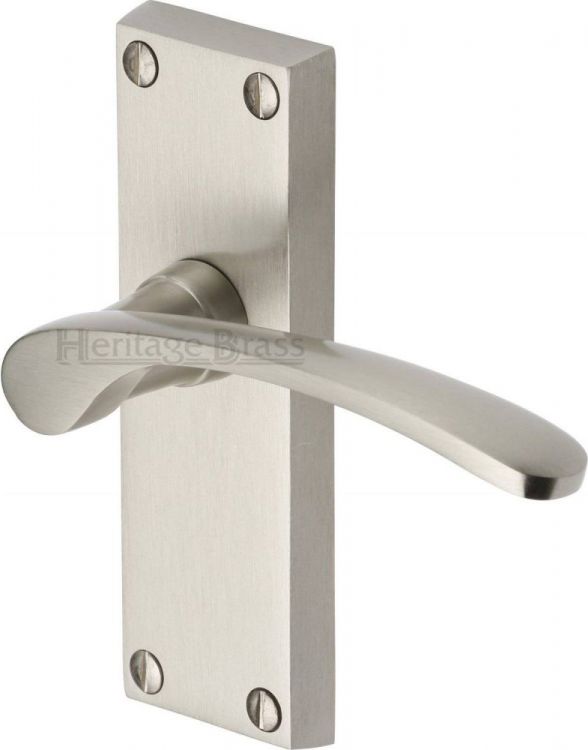 Sophia Range Satin Nickel Lever Door Handle on backplate (Latch Plate) - by Heritage Brass | V4140-SN