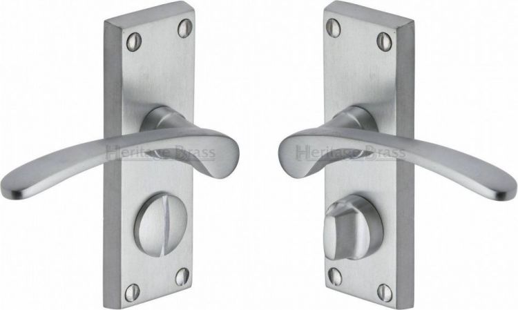 Sophia Range Satin Chrome Lever Door Handle on backplate (Bathroom) - by Heritage Brass | V4144-SC