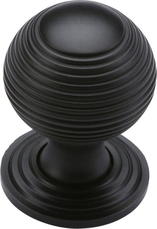 Heritage Brass Cabinet Knob Reeded Design 32mm Matt Black finish