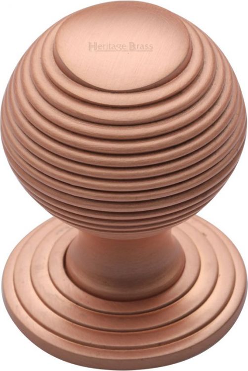 Heritage Brass V973 Round Reeded Ball Cabinet Knob 32mm Rose Gold Satin