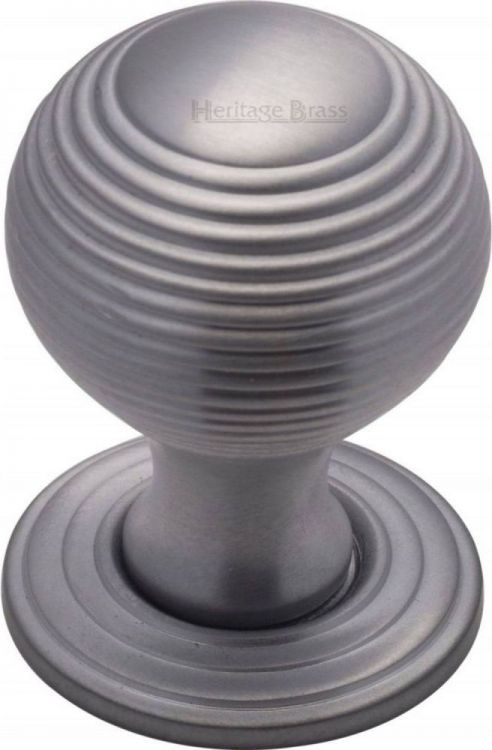 Reeded V973-SC - satin chrome 32mm cupboard knob