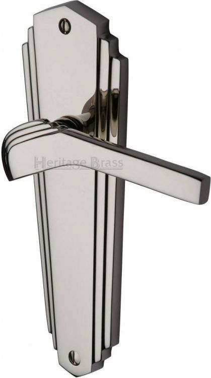 Waldorf Range Polished Nickel Lever Door Handle on backplate (Latch Plate) - by Heritage Brass | WAL6510-PNF