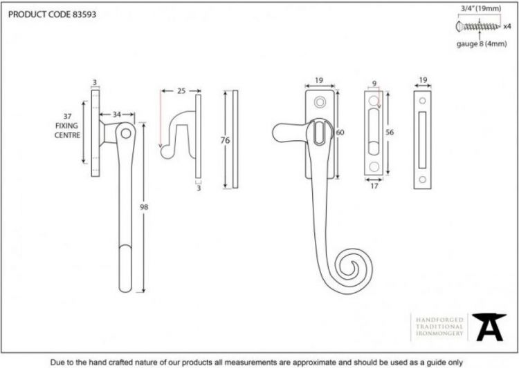 Anvil 83593 Polished Brass Monkeytail Window Fastener