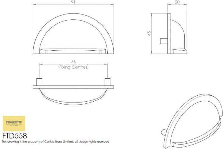 Kitchen Handle Oxford Satin Copper Cup Pull Handle 76mm Screw Centres