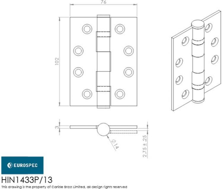Ball Bearing Door Hinge in Antique Brass, (102 x 76mm / 4" x 3") | HIN1433P/13AB
