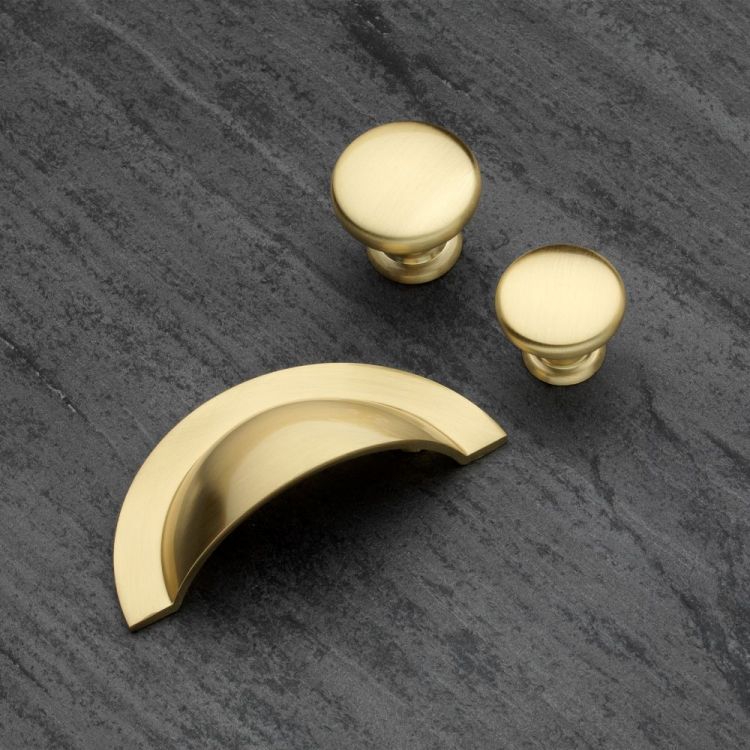 Monmouth HN-M-3978-64-BSB Round Satin Brass Drawer Cup Pull Handle 64mm c/c Bolt-Fix