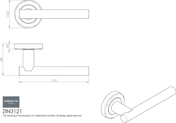 Serozzetta ZIN3121AB Philadelphia Antique Brass Bar Lever Door Handle on Round Rose