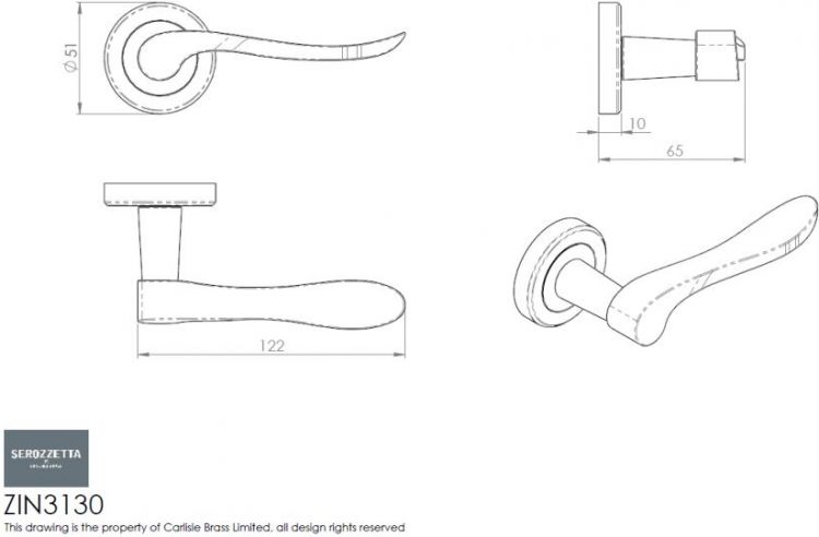 Serozzetta ZIN3130AB VERDUN Scroll Lever Handle On Rose Antique Brass