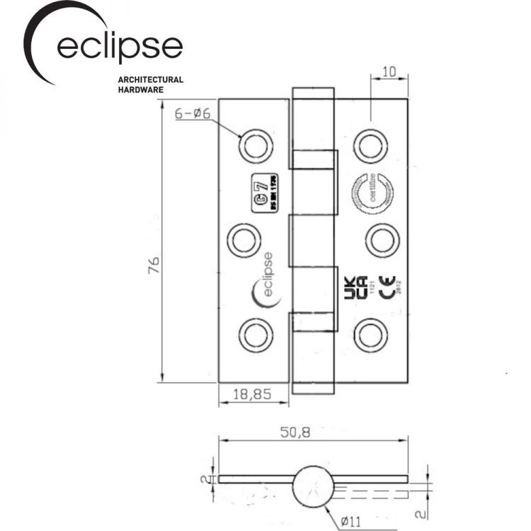 Eclipse 14852MAB - Ball Bearing Hinge Grade 7 in Matt Antique Brass 76x51x2mm