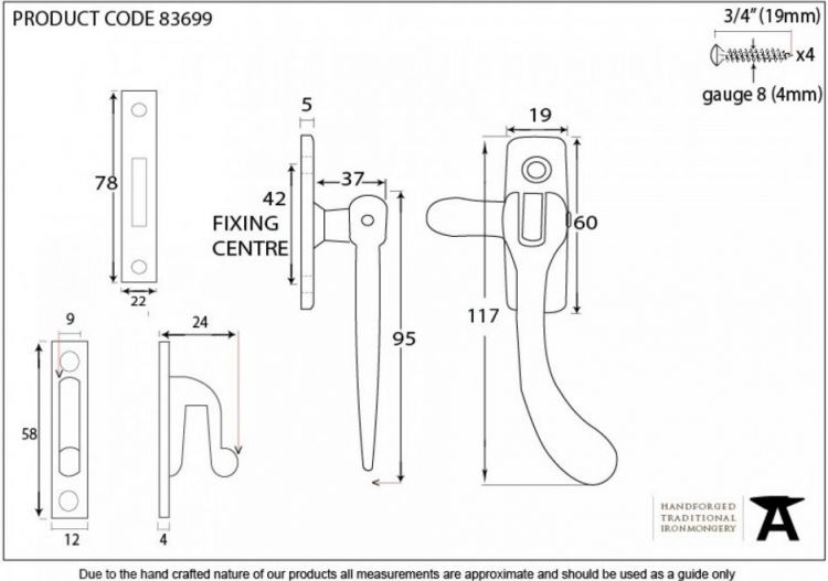 Anvil 83699 black antique peardrop window fastener