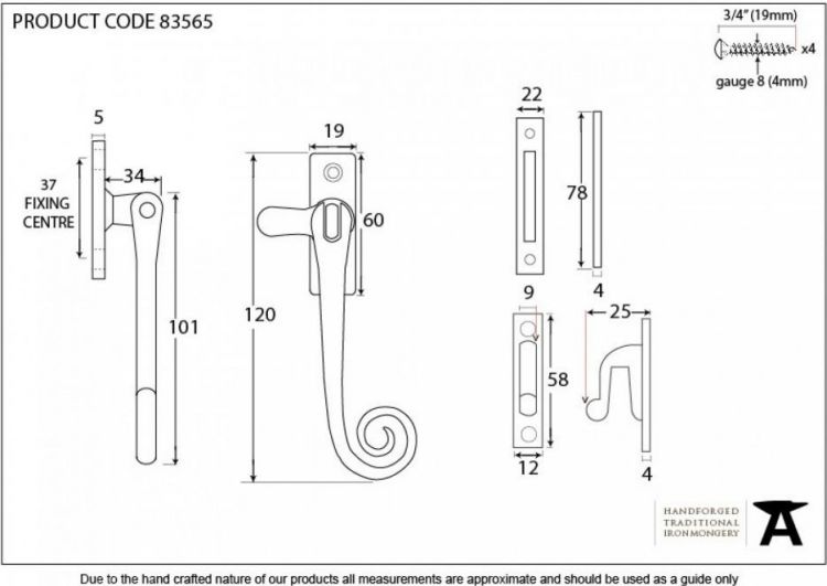 Anvil 83565 Aged Brass Monkeytail Window Fastener