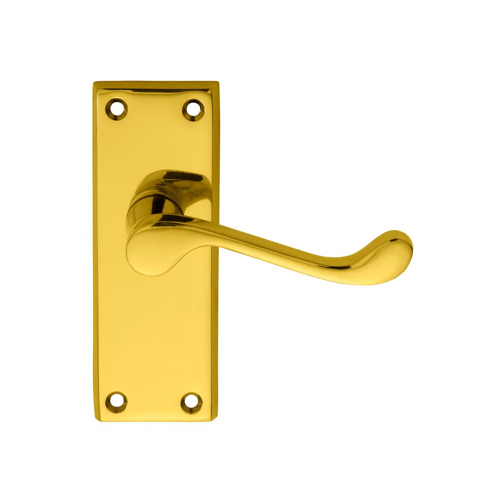 Pair Of Polished Brass Scroll Latch Door Handles - 115mm Internal/Interior Room Door Set With Hardware
