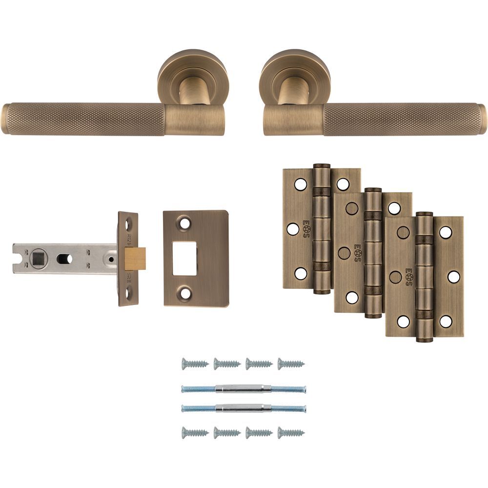 UDP010AB/INTB - Serozzetta Antique Brass Lagos Knurled Lever Latch