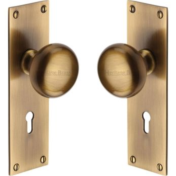 Heritage Brass Mortice Knob on Lock Plate Balmoral Design Antique Brass Lacquered finish | BAL8500-AT