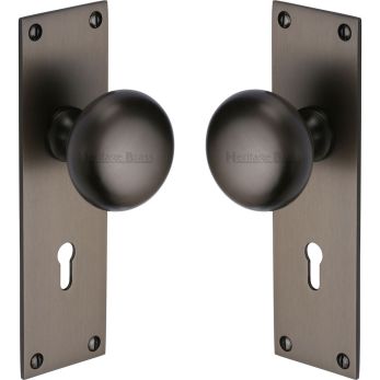 Heritage Brass Mortice Knob on Lock Plate Balmoral Design Matt Bronze Lacquered finish | BAL8500-MB