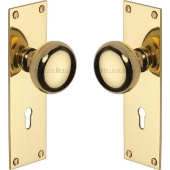 Heritage Brass Mortice Knob on Lock Plate Balmoral Design Polished Brass Lacquered finish | BAL8500-PB