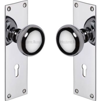 Heritage Brass Mortice Knob on Lock Plate Balmoral Design Polished Chrome finish | BAL8500-PC