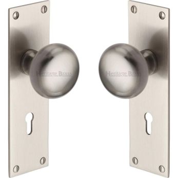 Heritage Brass Mortice Knob on Lock Plate Balmoral Design Satin Nickel Lacquered finish | BAL8500-SN