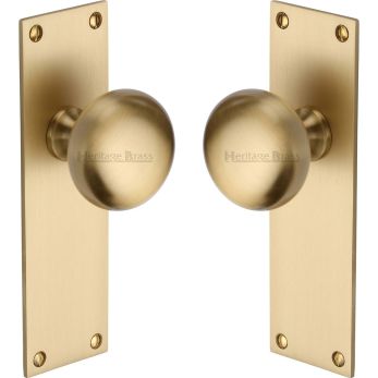 Heritage Brass Mortice Knob on Latch Plate Balmoral Design Satin Brass Finish | BAL8510-SB