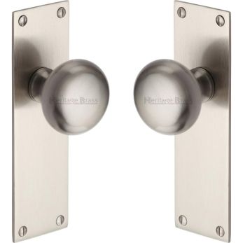 Heritage Brass Mortice Knob on Latch Plate Balmoral Design Satin Nickel Lacquered finish | BAL8510-SN