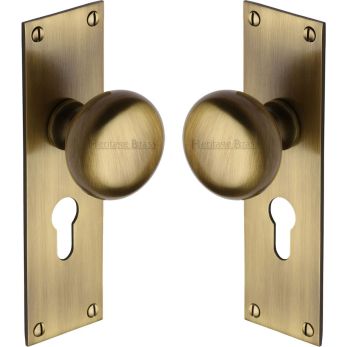 Heritage Brass Mortice Knob on Euro Lock Profile Plate Balmoral Design Antique Brass finish | BAL8548-AT
