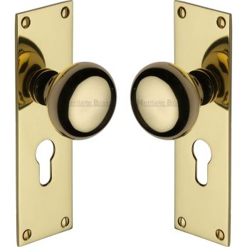 Heritage Brass Mortice Knob on Euro Profile Plate Balmoral Design Polished Brass finish | BAL8548-PB