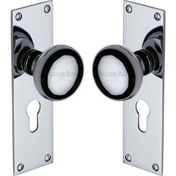 Heritage Brass Mortice Knob on Euro Profile Plate Balmoral Design Polished Chrome finish | BAL8548-PC