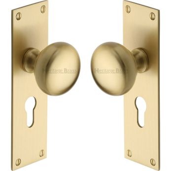 Heritage Brass Mortice Knob on Euro Profile Plate Balmoral Design Satin Brass Lacquered finish | BAL8548-SB