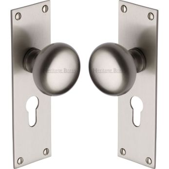 Heritage Brass Mortice Knob on Euro Profile Plate Balmoral Design Satin Nickel Lacquered finish | BAL8548-SN