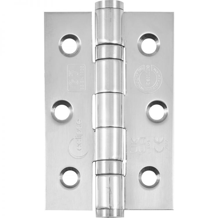 Ball Bearing Door Hinge in Polished Stainless Steel, Fire Rated (76mm x 51mm / 3