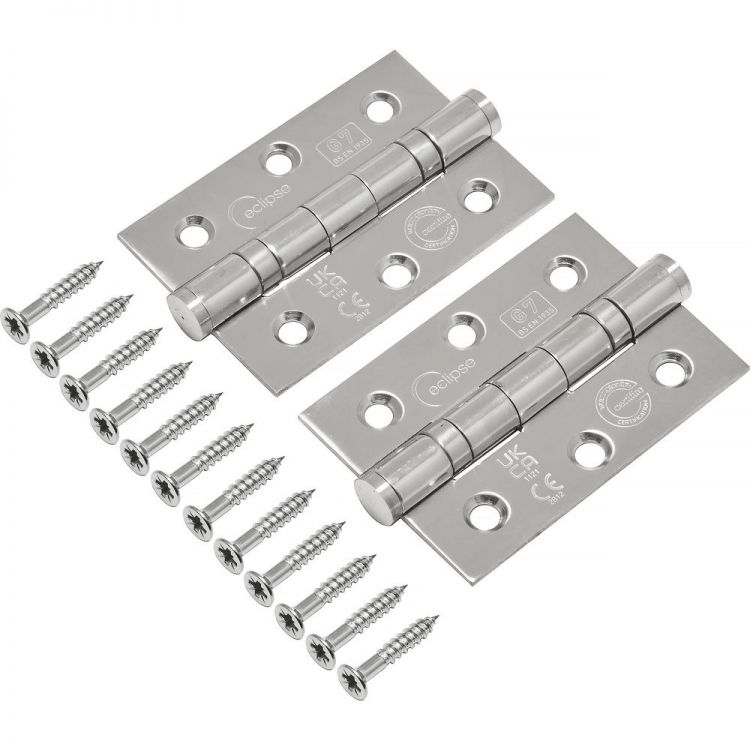 Ball Bearing Door Hinge in Polished Stainless Steel, Fire Rated (76mm x 51mm / 3" x 2") | 14851