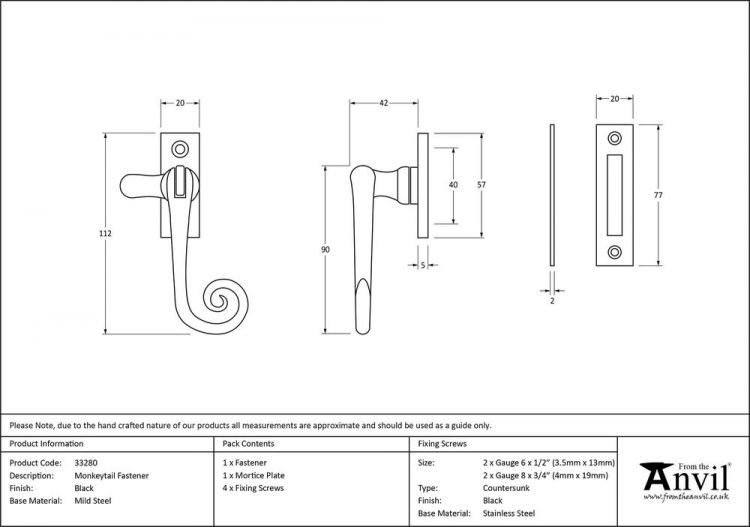 Anvil 33280 Black Monkeytail Window Fastener Mortice Plate