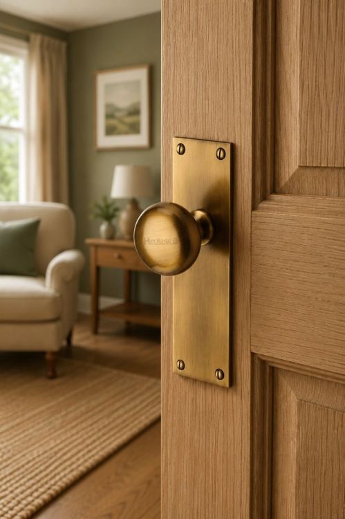 Heritage Brass Mortice Knob on Latch Plate Balmoral Design Antique finish | BAL8510-AT