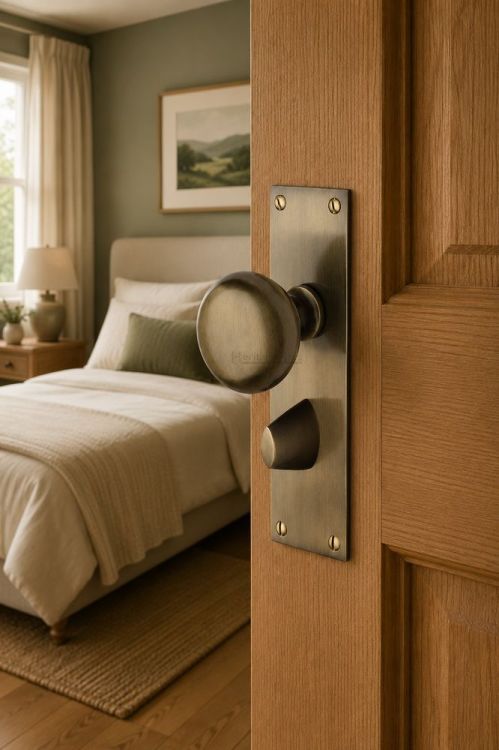 Heritage Brass Mortice Knob on Bathroom Plate Balmoral Design Antique Brass Lacquered finish | BAL8530-AT