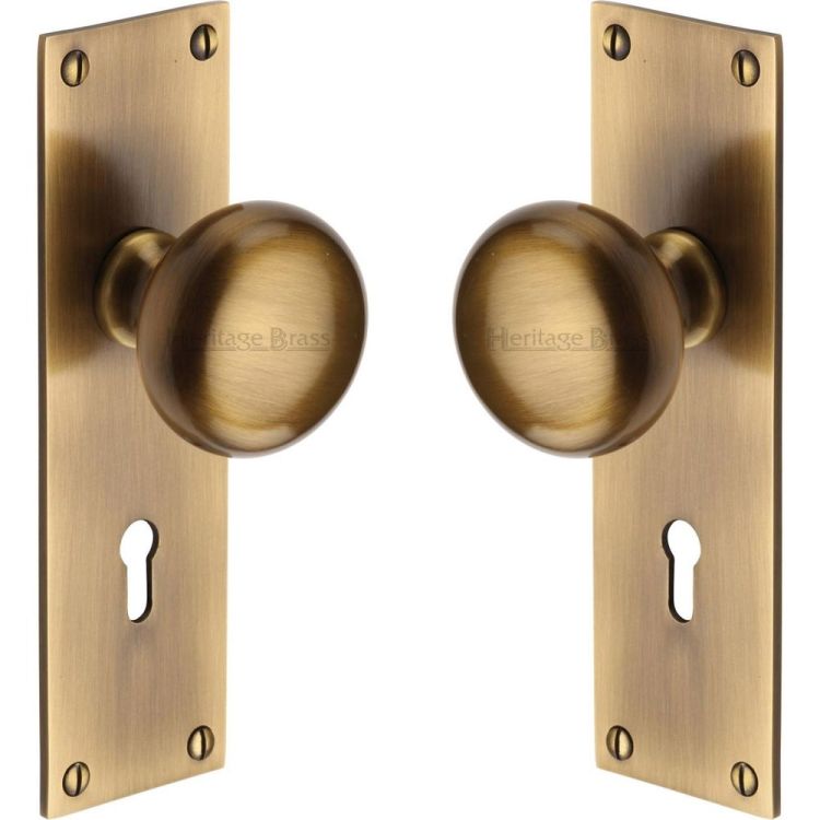 Heritage Brass Mortice Knob on Lock Plate Balmoral Design Antique Brass Lacquered finish | BAL8500-AT