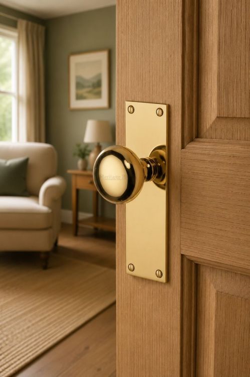 Heritage Brass Mortice Knob on Latch Plate Balmoral Design Polished Brass Lacquered finish | BAL8510-PB