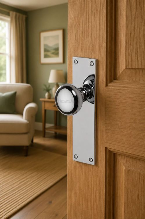 Heritage Brass Mortice Knob on Latch Plate Balmoral Design Polished Chrome finish | BAL8510-PC