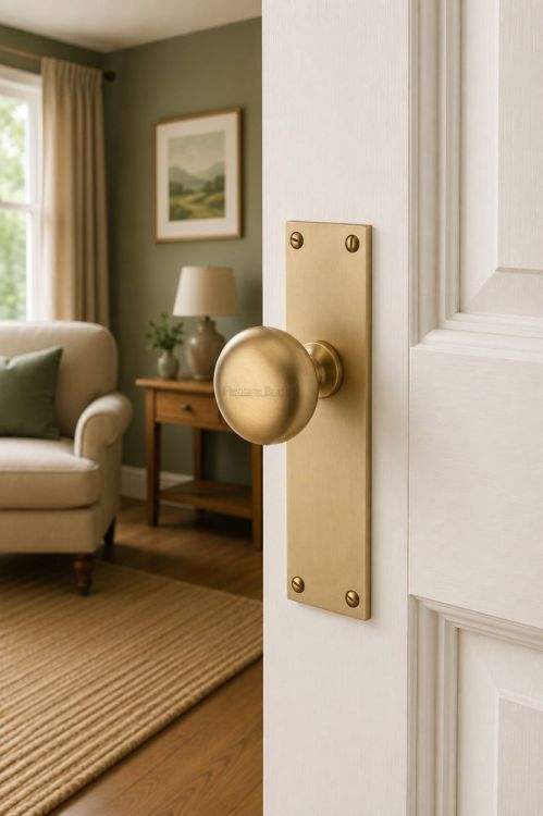 Heritage Brass Mortice Knob on Latch Plate Balmoral Design Satin Brass Finish | BAL8510-SB