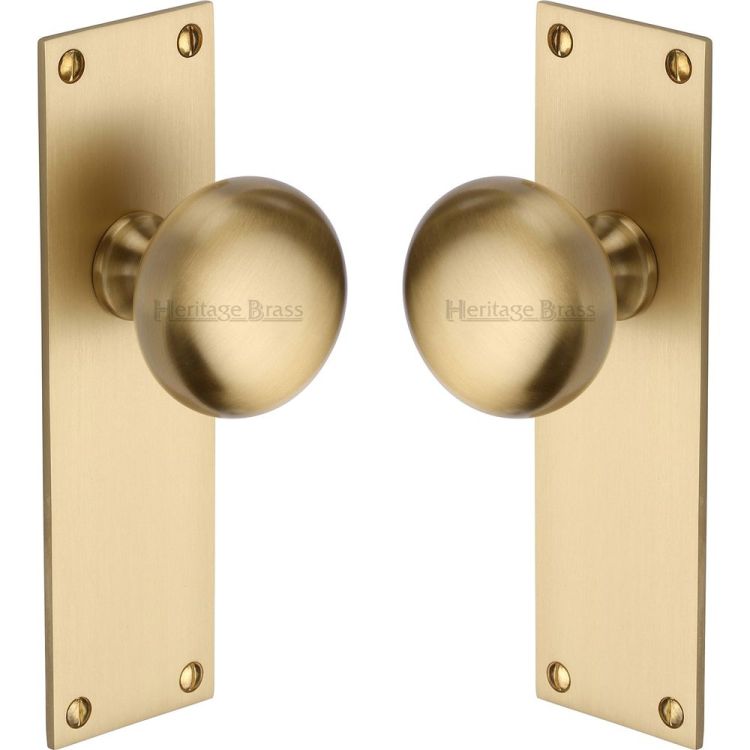 Heritage Brass Mortice Knob on Latch Plate Balmoral Design Satin Brass Finish | BAL8510-SB