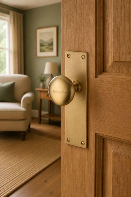 Heritage Brass Mortice Knob on Latch Plate Balmoral Design Satin Brass Finish | BAL8510-SB