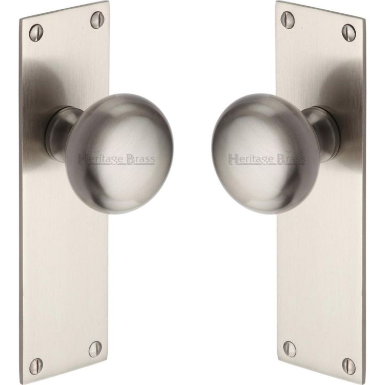 Heritage Brass Mortice Knob on Latch Plate Balmoral Design Satin Nickel Lacquered finish | BAL8510-SN