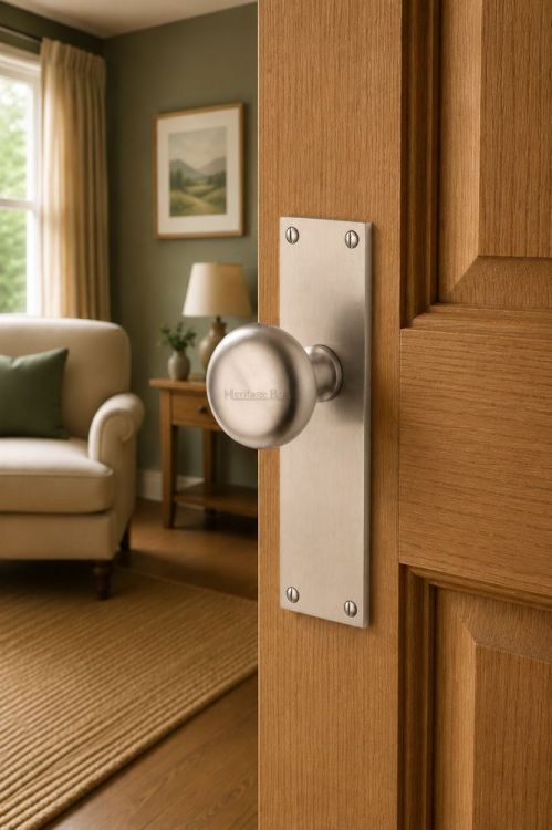 Heritage Brass Mortice Knob on Latch Plate Balmoral Design Satin Nickel Lacquered finish | BAL8510-SN