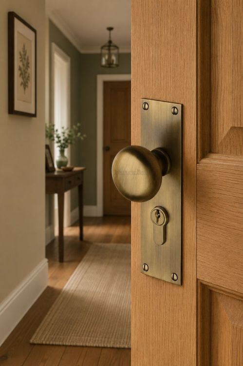 Heritage Brass Mortice Knob on Euro Lock Profile Plate Balmoral Design Antique Brass finish | BAL8548-AT