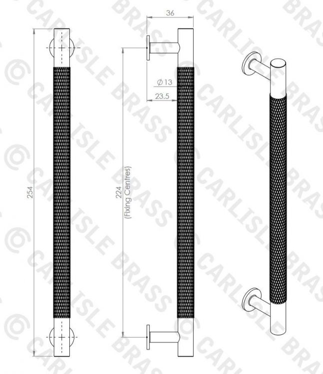 Fingertip Design Satin Brass Knurled 224mm CTC Cabinet T-Bar Pull | FTD700ESB