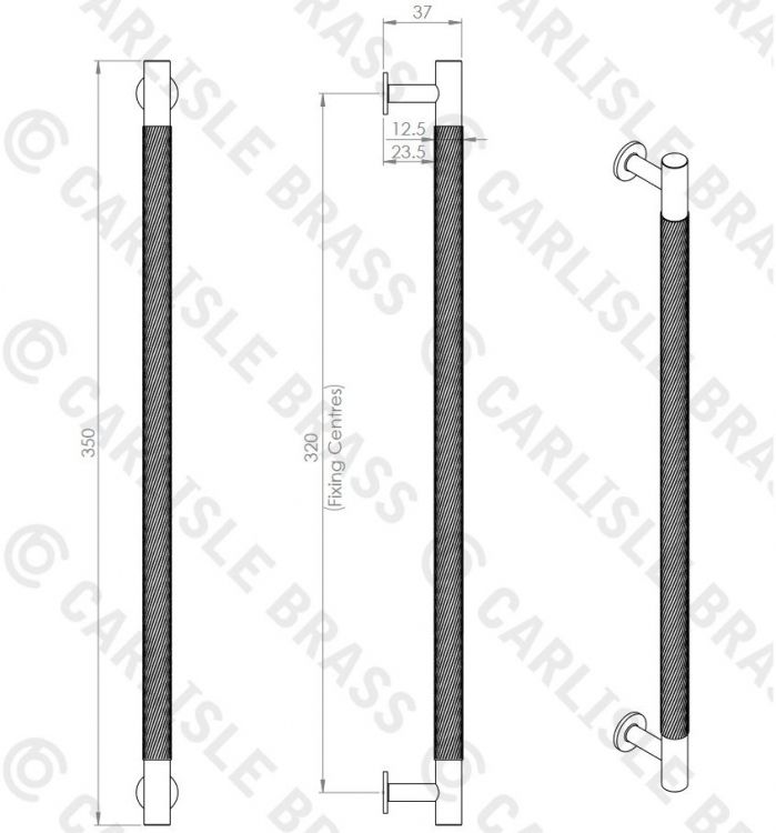 Fingertip Design Satin Brass Knurled 320mm CTC Cabinet T-Bar Pull | FTD700HSB