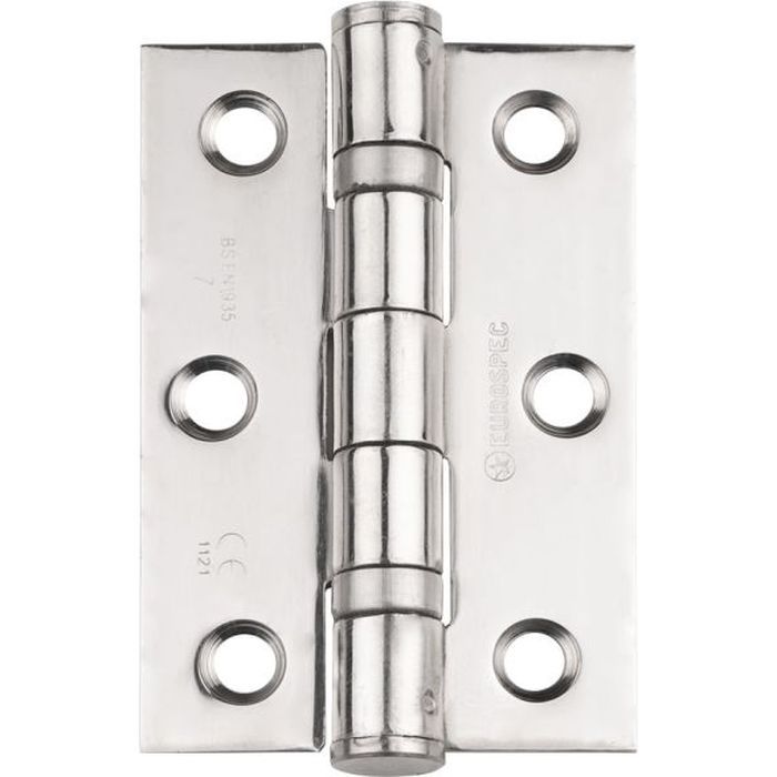 Ball Bearing Door Hinge in Polished Stainless Steel, Fire Rated (76mm x 51mm / 3