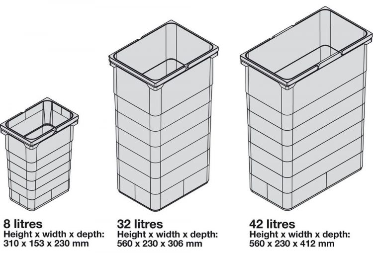 Waste Bin System, for Blum Tandembox, Ninka One2Five, Cab Width 600mm, 2 x 42l Bins (502.91.174)