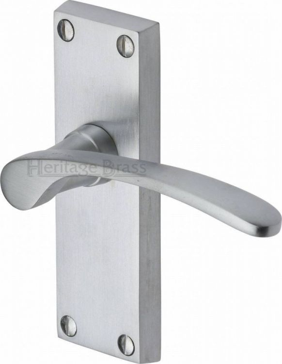 Sophia Range Satin Chrome Lever Door Handle on backplate (Latch Plate) - by Heritage Brass | V4140-SC