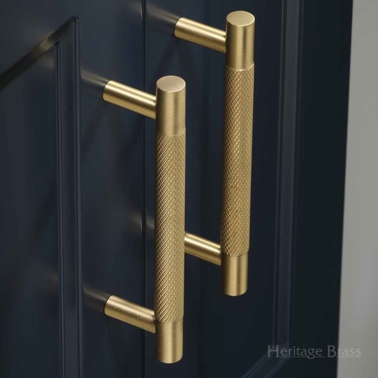 Heritage Brass Cabinet Pull Partial Knurl Design 96mm CTC Satin Brass finish