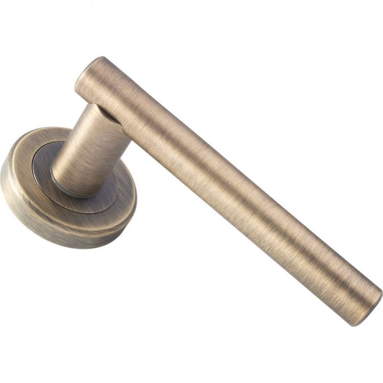 Serozzetta ZIN3121AB Philadelphia Antique Brass Bar Lever Door Handle on Round Rose